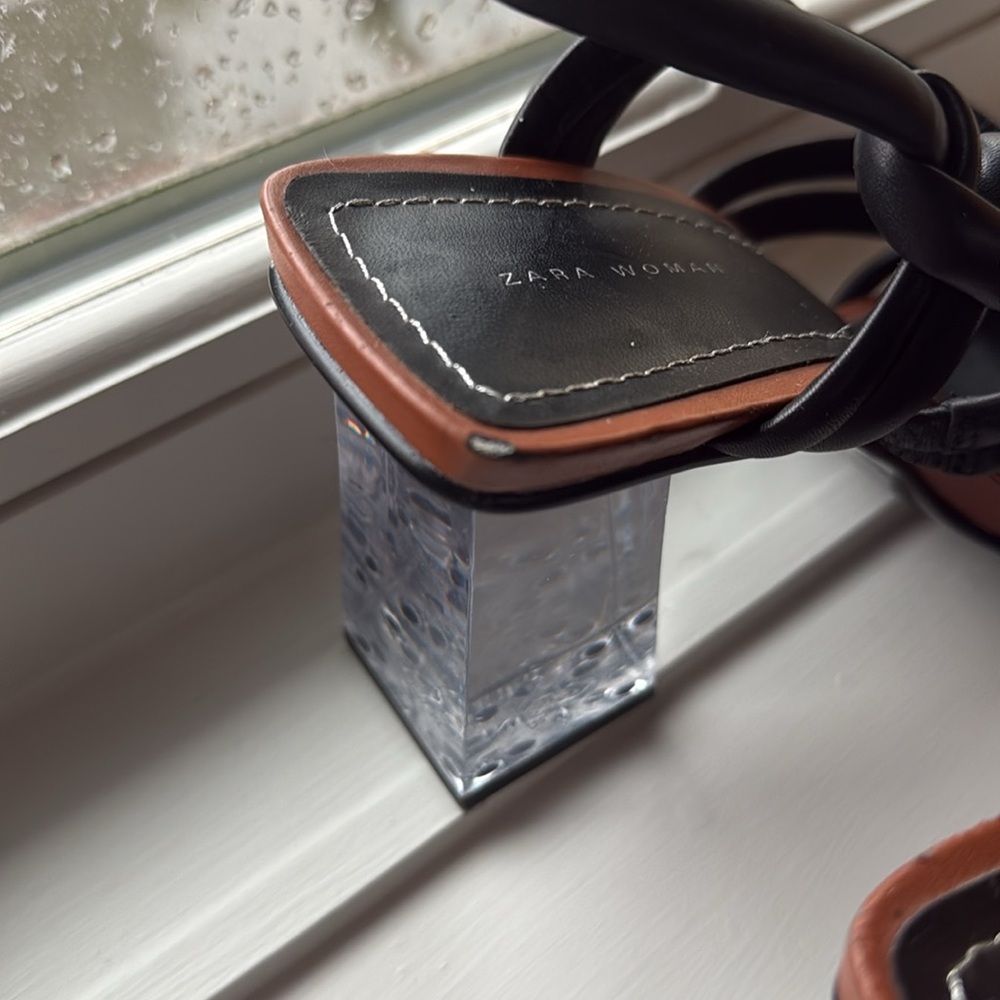 Zara Lucite heel Black Brown leather sandal (1537) - Picture 7 of 10